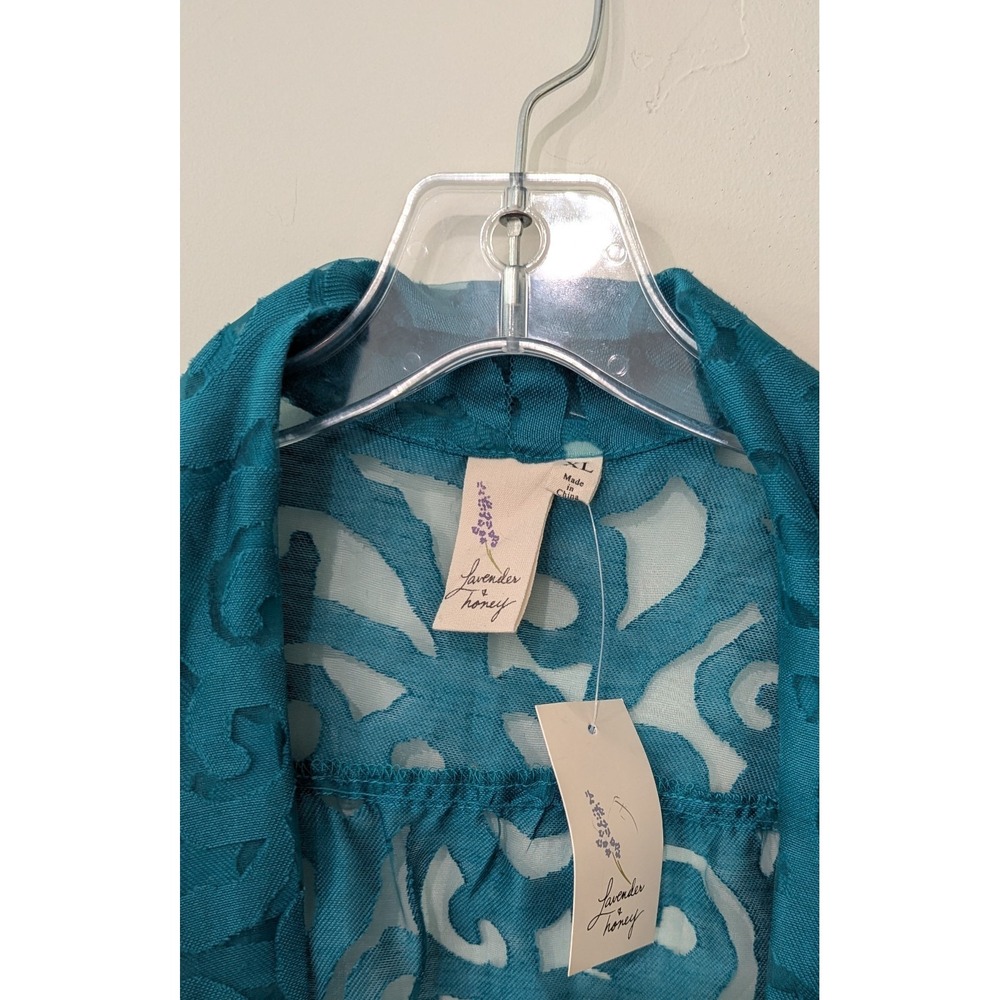 Lavender‎ & Honey Women's Burnout Design Blouse XL Turquoise Long Sleeve NWT - Picture 6 of 8